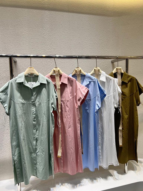 WANWAN Long Bottons Down Dress With Belt
